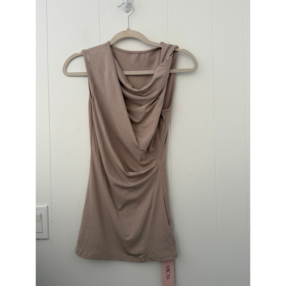 MICAS Nude Sleeveless Cowl Neck Draped Top MCWTT2305190041 Size Small NWT
